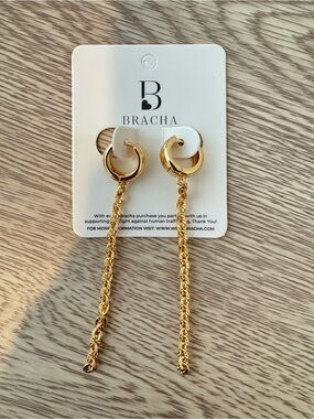 Bracha Gold Rope Drop Hoop Earrings - Long Twisted Chain